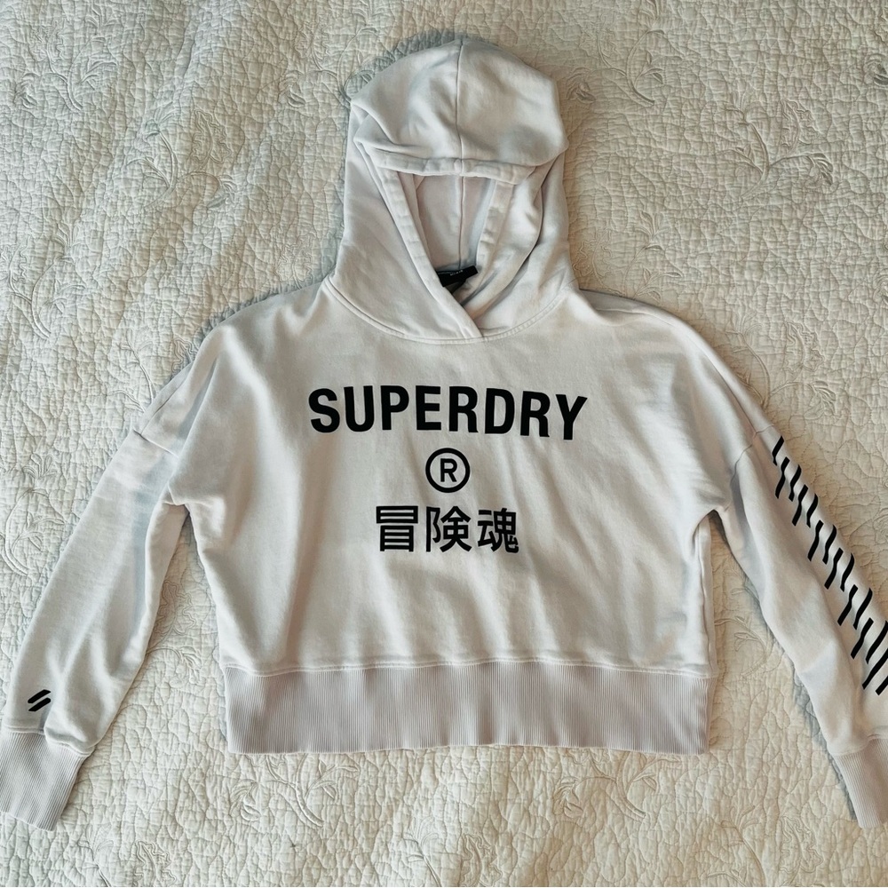 Superdry Women's Cream Hoodie with Black Accents